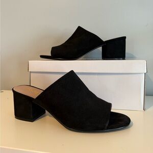 Madden Girl Black Suede Block Heel Slide Sandals 90's Size 9 Women's